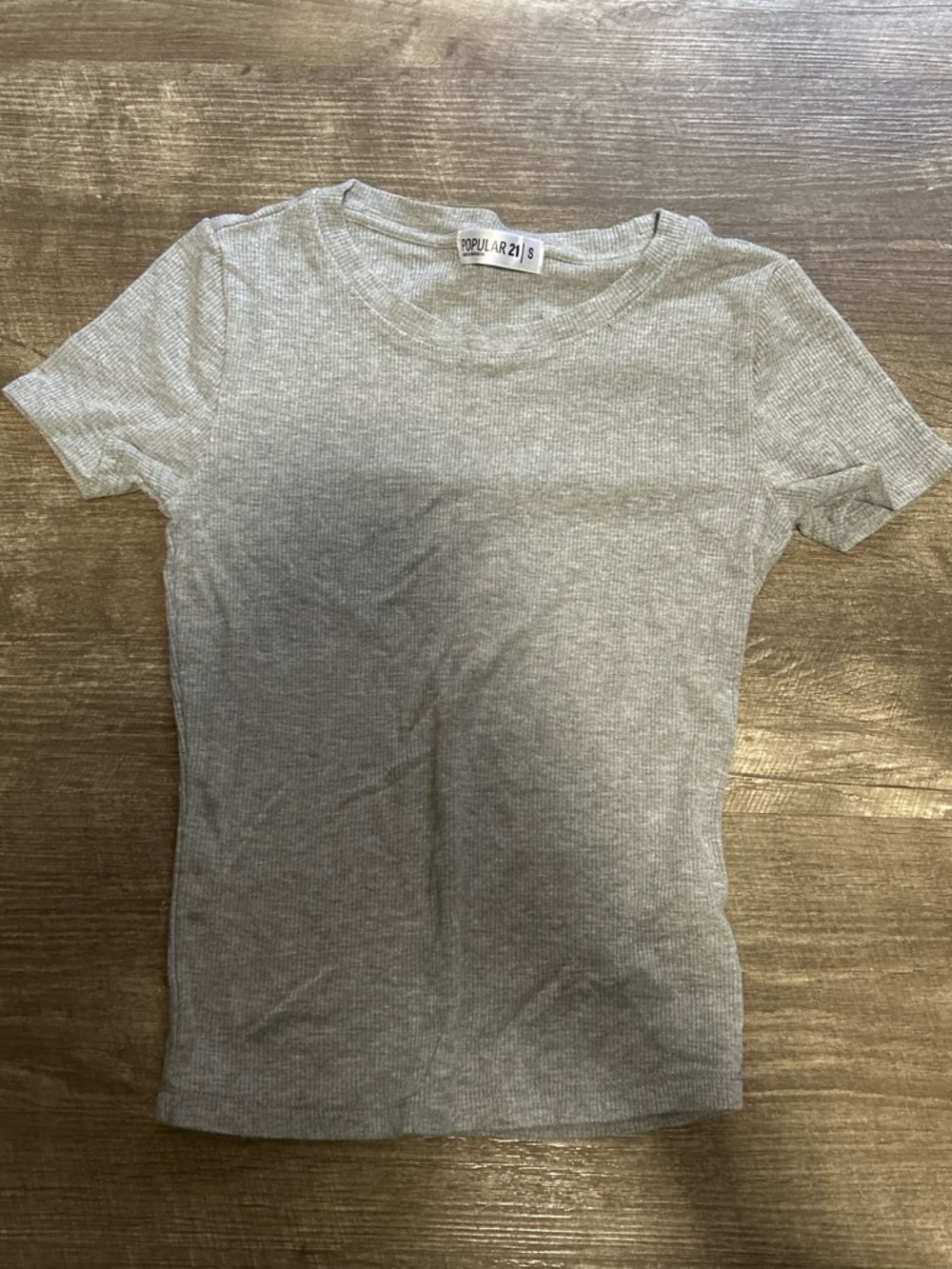 Popular 21 Gray Ribbed Short Sleeve Tee